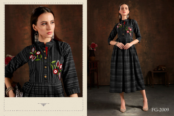 Presenting Pure Cotton Chex Black Kurti with Hand Embroidery Work (Size-XXL)