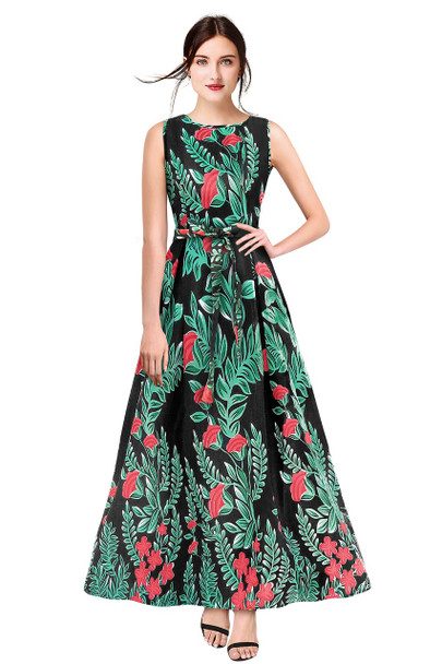 New 2021 Designer Printed Western Maxi Gown-Black (Size-XL)