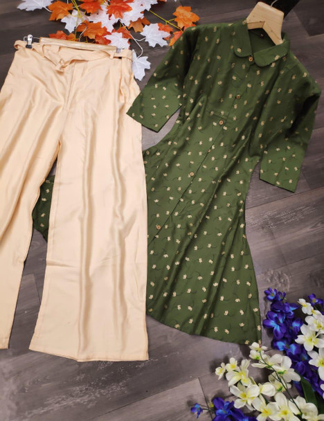 New 2021 Presents Rajwadi Rayon Top-palazzo-Olive(Size-XXL-44)
