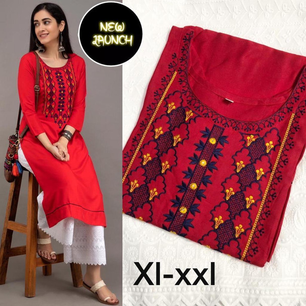 New 2021 Hot and Latest Red Kurti and Palazzo (Size-XXL) (Glara-MM-104-Kurti Palazzo-Red-XXL)