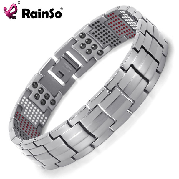 Rainso Men Jewelry Healing magnetic Bangle Balance Health Bracelet Silver Titanium Bracelets Special Design for Male