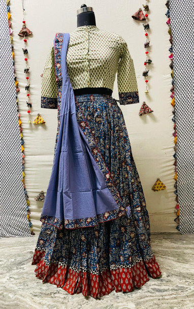 New 2021 Presenting cotton designer print crop-top & skirt with mulmul Duptta Choli(Size-44)