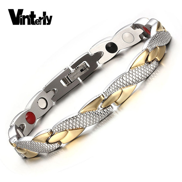 Vinterly Health Energy Magnetic Ion Germanium Bracelet Men Pulseras Hombre Chain Link Stainless Steel Bracelet Bangle Women Men