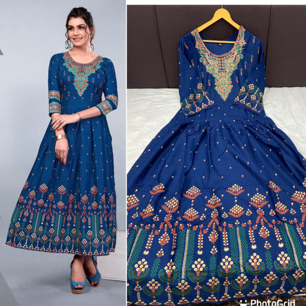 New 2021 Presenting Rayon Foil print Gown -Blue( Size-M) 