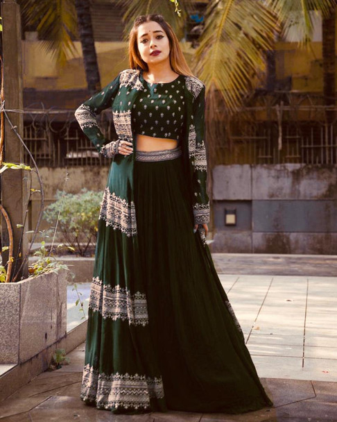  Presenting New 2021 Designer Georgette With Heavy Embroidery Work With Full Sleev-Choli-Green (Size-XL)