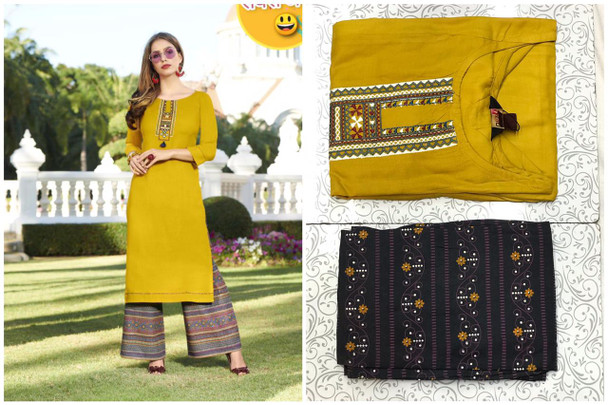 New 2021 Presenting Beautiful Rayon Foil Printed Kurti And Palazzo-Dark Yellow-Size-L