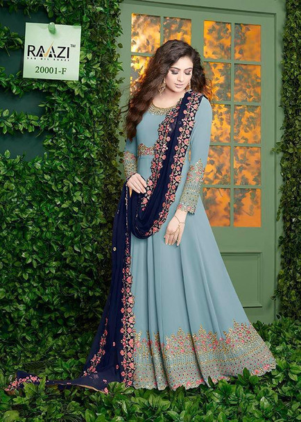 New 2021 Presenting Beautiful Designer suit Georgette with Embroidery work +Stone Work-Sky Blue-Size-46 