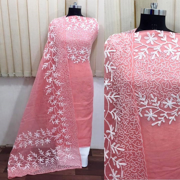 New 2021 Presenting Beautiful Designer Heavy Row Silk And Embroidery Work Drees-Light Pink-Free Size 
