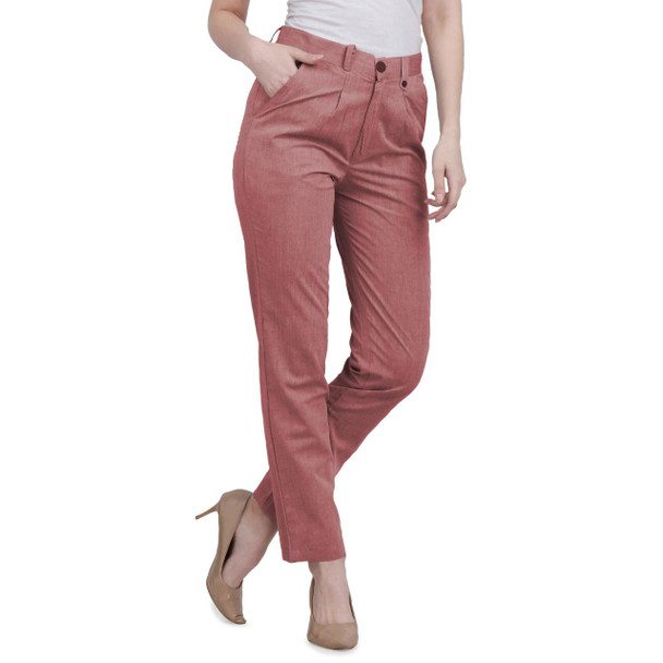  New 2021 Presenting Beautiful Pure Cotton Ladies Pant-Maroon-Size-M