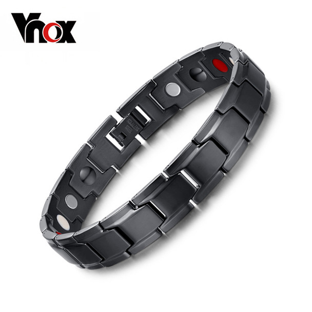 Vnox Health Magnetic Bracelet Men Jewelry Black Stainless Steel Chain Adjustable free box (Vnox Bracelet) 