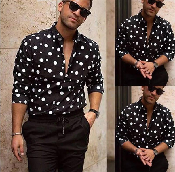 Polka Dot Mens Designer Shirt Autumn Long Sleeve Casual Mens Dress Shirts Hot Style Homme Clothing