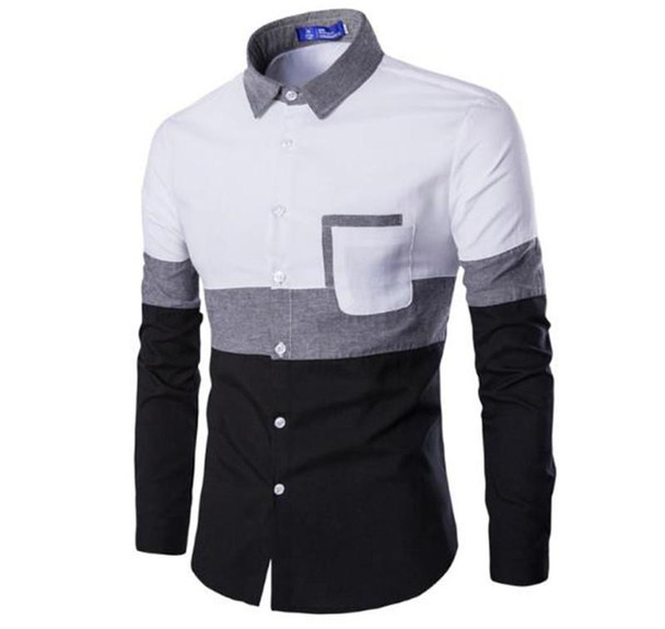 Color Shirts Casual Lapel Neck Long Sleeve Shirts Fashion Teenager Shirts Men Clothing Mens Designer Patchwork
