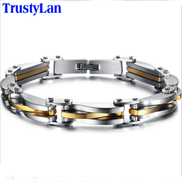 TrustyLan Jewelry Gift Never Fade Gold Color Stainless Steel Bracelet Men Cool Link Chain Mens Bracelets &amp; Bangles 2017 Armband