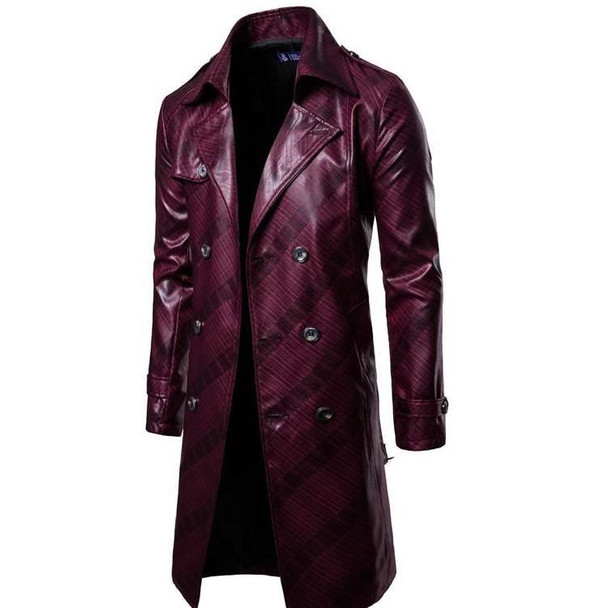 Leather Coat Men Fashion New Arrival Spring Autumn Double-breasted Long Style Trench Coat Male Clothing Streetwear