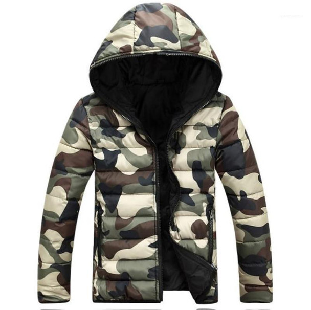 Winter Thick Long Sleeve Mens Outerwear Two Sides Male Down Camouflage Colorful Designer Hooded Mens Coats