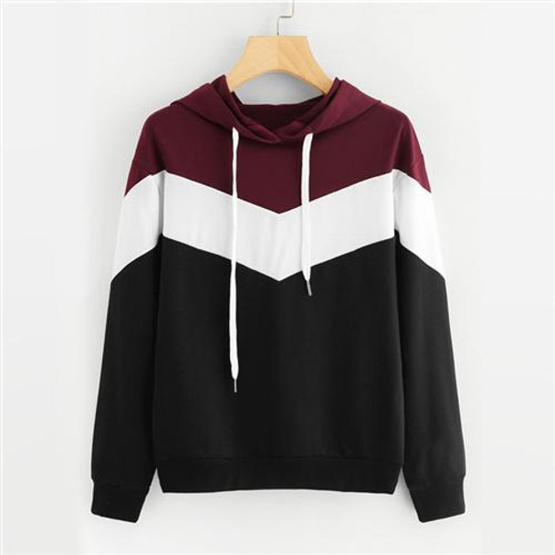 Cut And Sew Drawstring Colorblock Hoodie Women Autumn Casual Multicolor Pullovers Ladies Hooded Long Sleeve Sweatshirt 