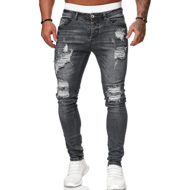 Men's Jeans Mens Casual Skinny Slim Fit Pencil Pants Fashion Biker Hip Hop Hi-Street Mens Distressed Denim Joggers Zippers European Style