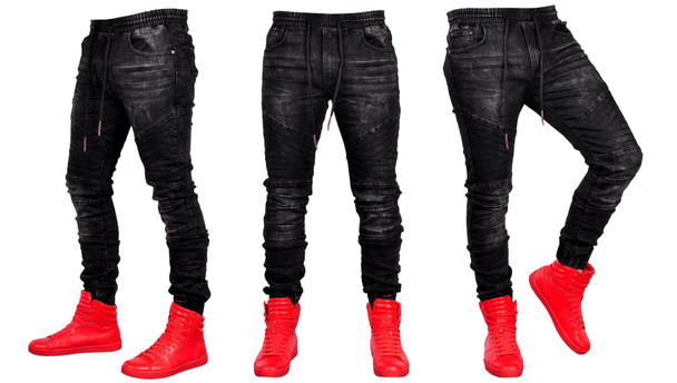 Black Sports Jogger Jeans for Mens Clothing Elastic Waist Jean Pants Long Trousers Pantalones