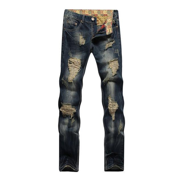 Fashion Scratches Hip Hop Blue Men Jeans Autumn Ripped Holes Streetwear Cotton Denim Pants Slim Vintage Male Trousers