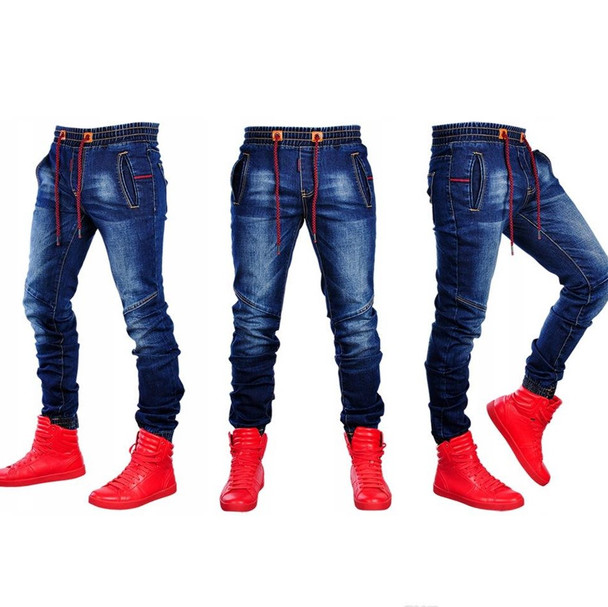 Elastic Waist Jeans Male Clothing Spring Jogger Pants Stretch Designer Washed Denim Blue Pants 