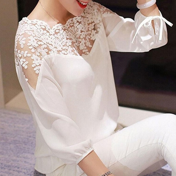 NEW Ladies Girl Women 3\4 Sleeve Lace Hollow Casual Chiffon Blouse Crop Tops S4  NEW Ladies Girl Women 3\4 Sleeve Lace Hollow Casual Chiffon Blouse Crop Tops S4