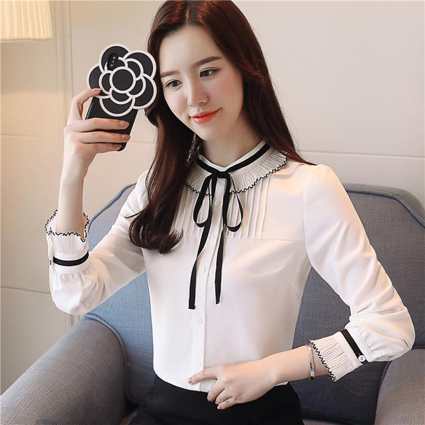 Women's Blouses & Shirts Spring Chiffon Blouse 2021 Women Tops And Shirt Fashion Bowknot Pleated Long Sleeve Female Women's Blouses & Shirts Spring Chiffon Blouse 2021 Women Tops And Shirt Fashion Bowknot Pleated Long Sleeve Female