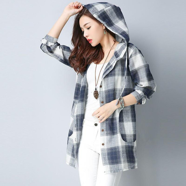 Women's Blouses 2935 Plaid Hooded Shirt Women Long Sleeve Casual Cotton Linen Tunics Loose Elegant Female Korean Style Women's Blouses 2935 Plaid Hooded Shirt Women Long Sleeve Casual Cotton Linen Tunics Loose Elegant Female Korean Style