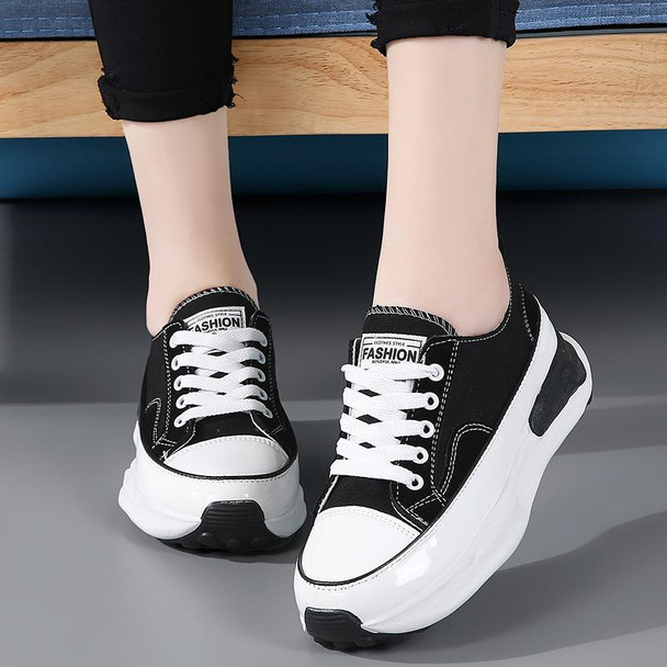 Fashion Women Thick Bottom Canvas Shoes Lace-Up Comfortable Height Increasing Walking Footwear Female Flat Platform Zapatos Femm