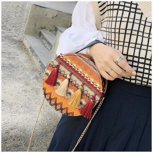Ethnic Style Women's Tassel Shoulder Bag Fashion Woven Contrast Color Handbag Summer Beach Bag Messenger Bag