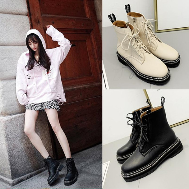 Casual style women fashion lace up ankle booties winter boots beige black size 35 to 40