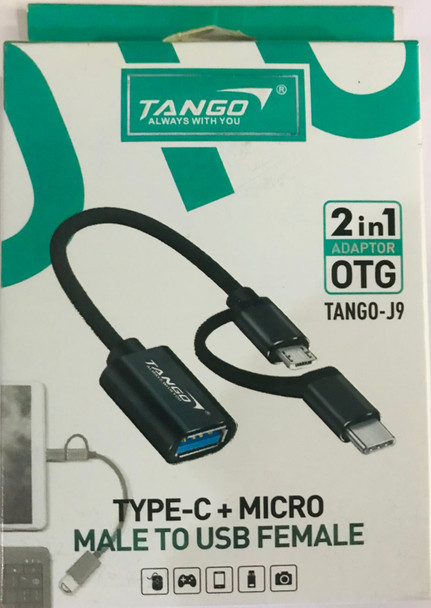 Tango 2 in 1 OTG Adapter Cable Micro USB + USB C to USB 2.0 Female Connector Cable, 0.6ft Short OTG Cable, Compatible Transmission & Charging