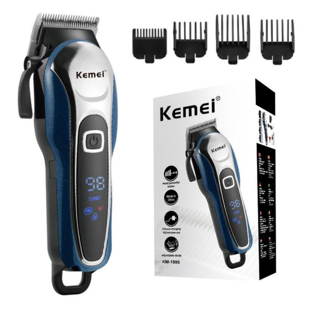 Kemei Km-1995 Electric Hair Trimmer Professional Rechargeable Hair Clipper Haircut Machine LCD display