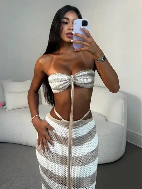 Crochet women's two Piece swimwear cover up