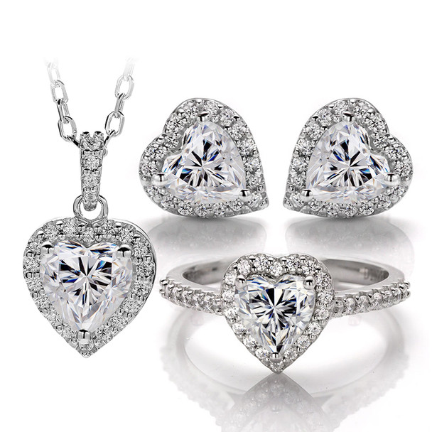 925 Sterling Woman Earring Necklace Ring Jewelry Set Gold Plated Moissanite