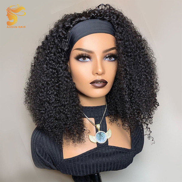 Women Virgin Human Hair Headband Wig Kinky Curly Headband Wig
