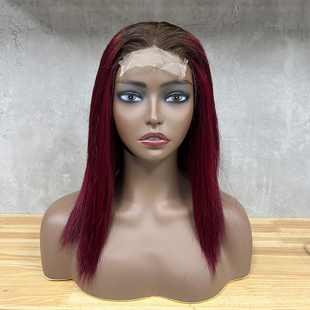 Burgundy Red Color Customized Wig Wine Straight Human Hair Closure Hair Wig