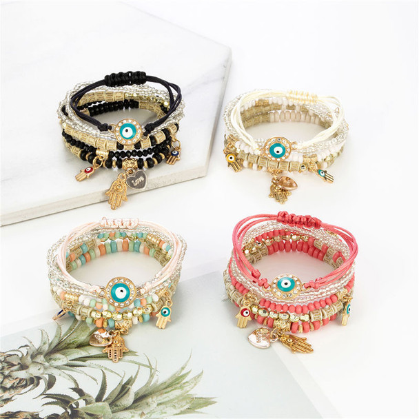 Blue Eye Bracelet Bohemian Handmade Rice Beads Beaded Multilayer Bracelet