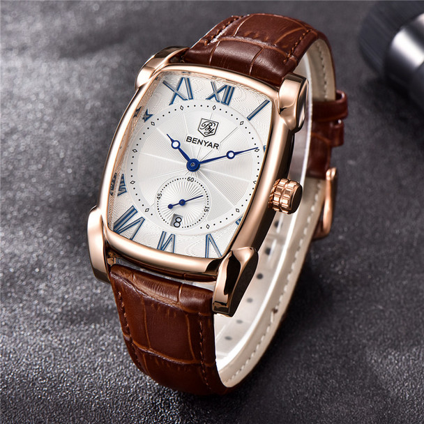 BENYAR Quartz Watches Black Leather Chronograph Wristwatch