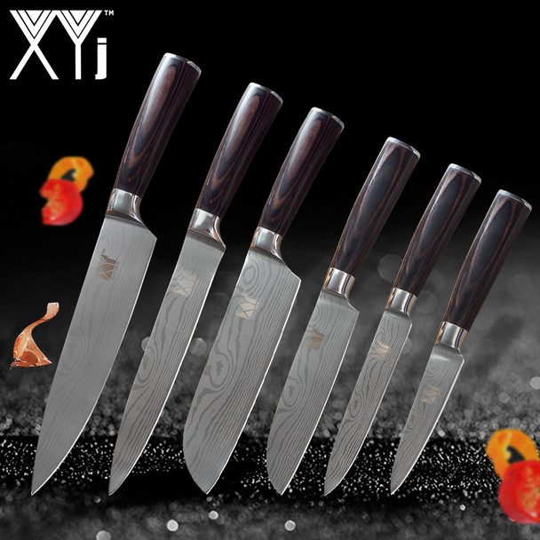 XYj Kitchen Knives Stainless Steel Knife 3.5, 5, 5, 7, 8, 8 inch Exquisite Color Wood Handle Fruit Vegetable Meat Cooking Tools