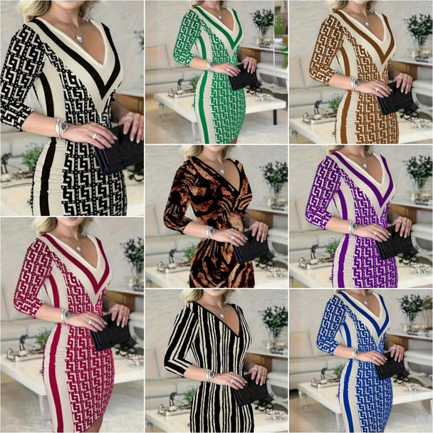 Women's Fashion Geometric Figure Hip Wrapped Cropped Sleeve Bodycon Dress