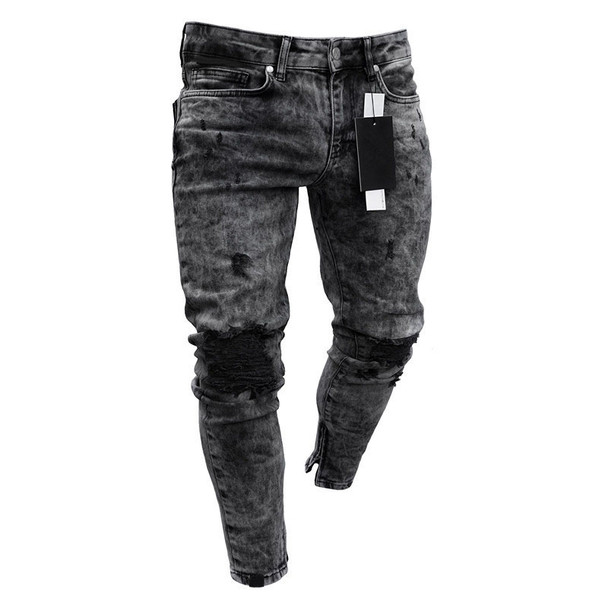 Men Casual Ripped Hip Hop Pants Skinny Stretchy Jean for Male Denim Trousers