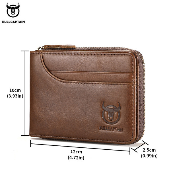 Bullcaptain RFID Men Leather Zipper Wallet Zip Around Wallet Bifold Card Holder