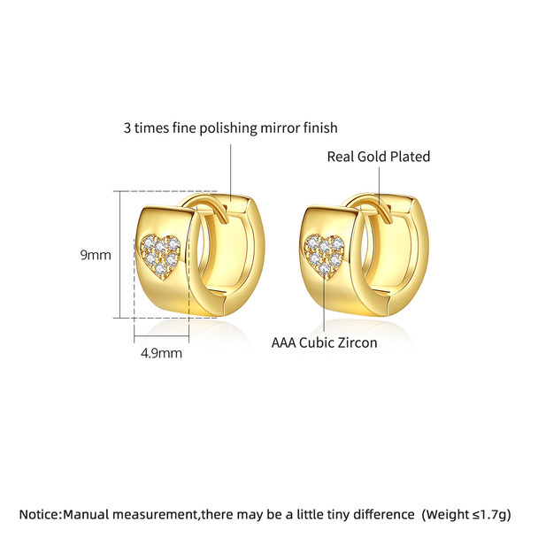 Chunky Gold Plated Tiny CZ Earing Metal 18K Woman Clip on Heart Earring Hoop