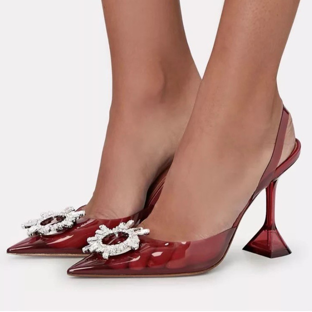 Women Shoes Silver Rhinestone Blue Purple Green Clear Heels for Women