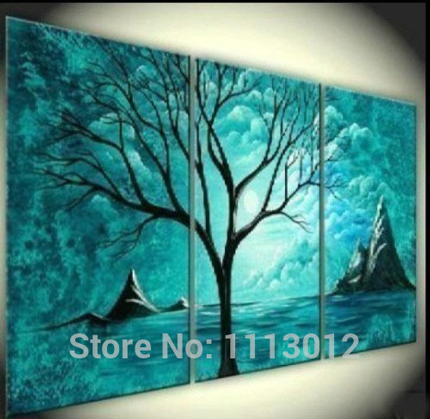 Hand Painted Abstract Home Decoration 3 Panel Landscape Tree Oil Painting Modern Canvas Set kitchen Wall Picture For Living Room