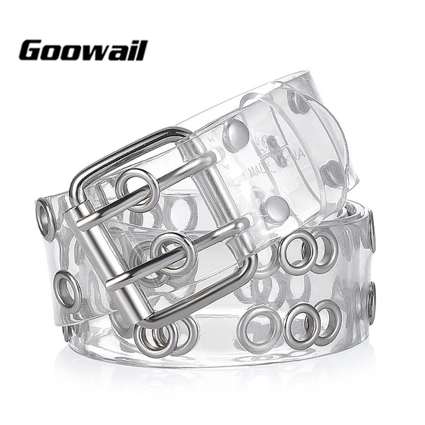 Goowail 2017 two Row Grommets Fashion Belts For Women Double Pin Buckle PVC Material strap for ladies Accessories 