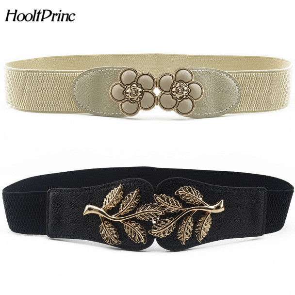 HooltPrinc New Vintage Design Belt For Women alloy Buckle Wide Elastic Stretch Waist Belt Female PU Leather Fashion Joker Belt