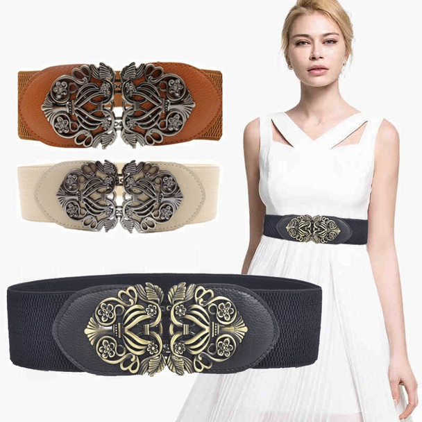 women belts vintage metal Hollow flower buckle elastic wide belts &amp; cummerbunds wedding designer waist belt