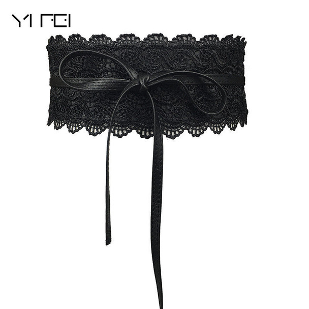 YIFEI Fashion Belt For Women Dress Bowknot Faux Leather Lace Wide Belt Self Tie Obi Cinch Waist Band Boho Belt Cinto