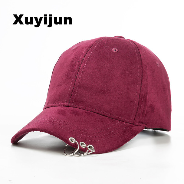 XUYIJUN 2018 winter unisex solid Ring Safety Pin curved hats baseball cap men women Suede snapback caps casquette gorras 
